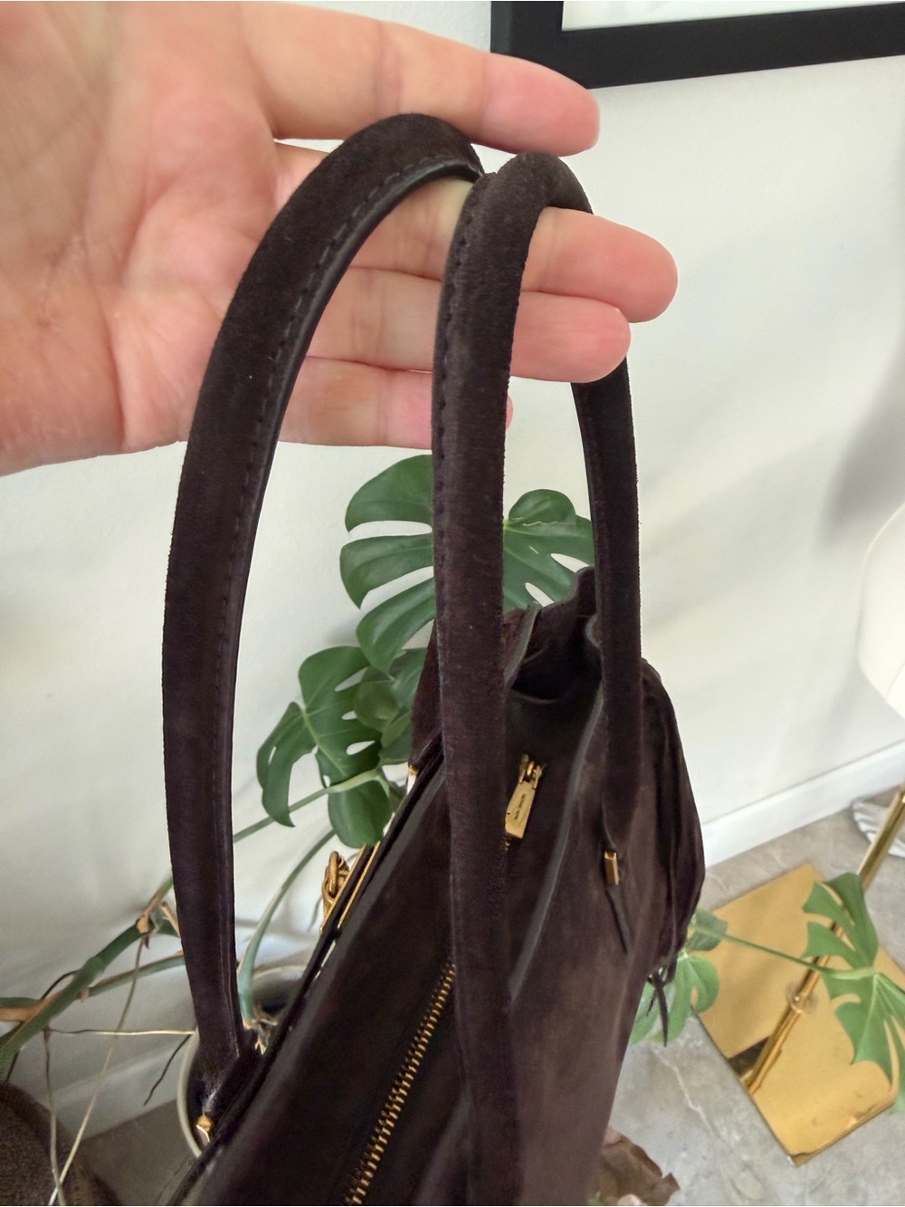 MICHAEL Michael Kors Hamilton Chocolate Brown Suede Fringe East West Tote - Picture 4 of 10